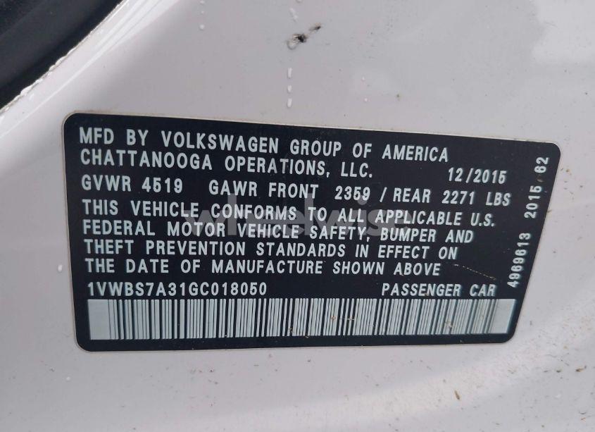 Photo 9 of 2016 Volkswagen Passat 1.8T SE (VIN 1VWBS7A31GC018050)