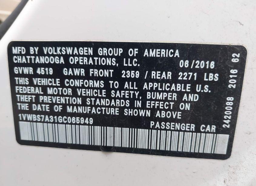 Photo 8 of 2016 Volkswagen Passat 1.8T SE (VIN 1VWBS7A31GC065949)