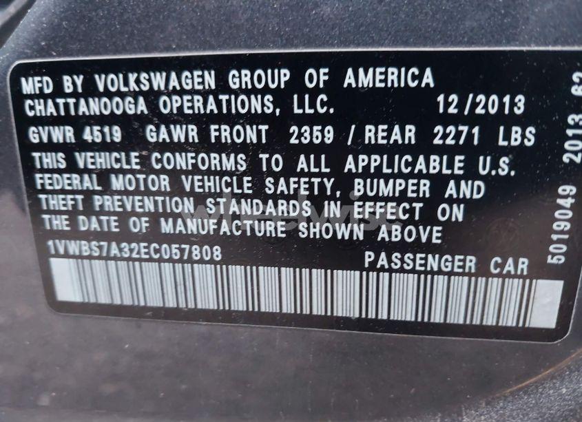 Photo 9 of 2014 Volkswagen Passat SE (VIN 1VWBS7A32EC057808)