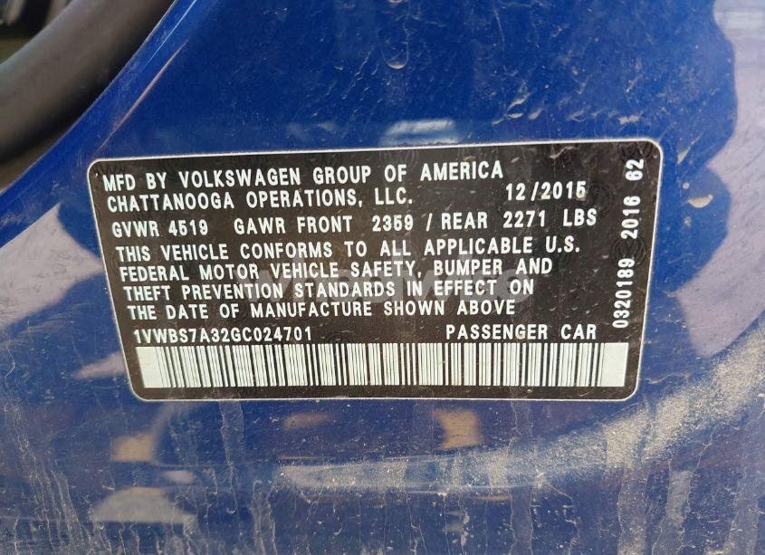 Photo 9 of 2016 Volkswagen Passat 1.8T SE (VIN 1VWBS7A32GC024701)