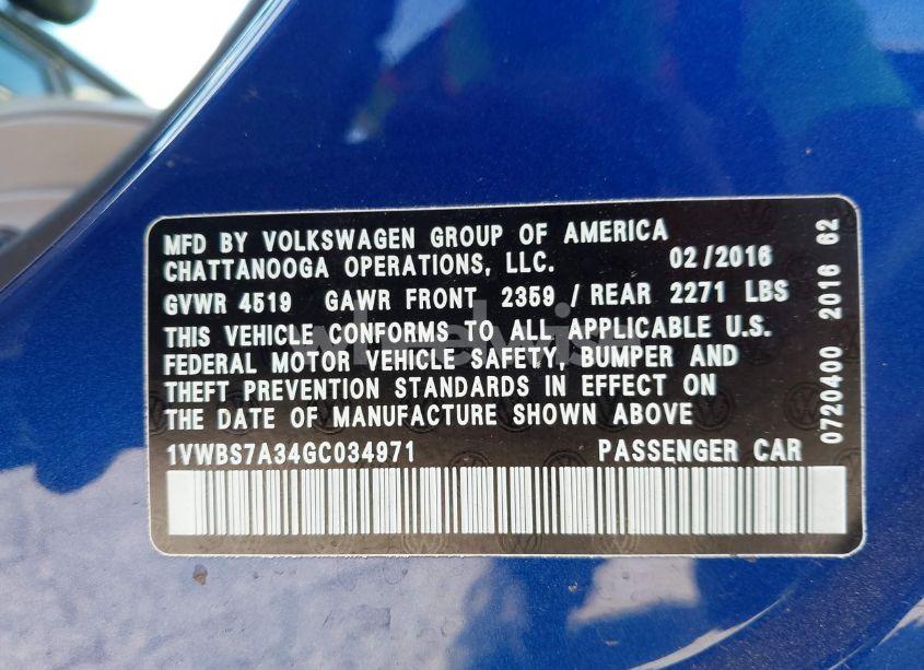 Photo 9 of 2016 Volkswagen Passat 1.8T SE (VIN 1VWBS7A34GC034971)