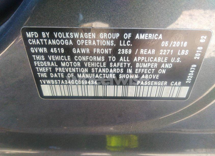 Photo 9 of 2016 Volkswagen Passat 1.8T SE (VIN 1VWBS7A34GC059434)