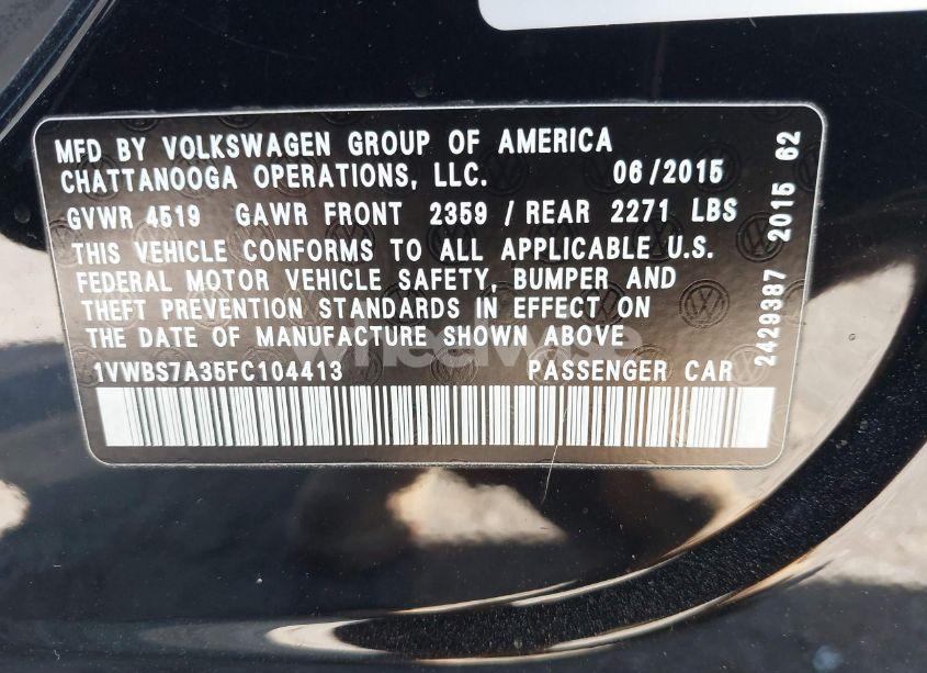 Photo 9 of 2015 Volkswagen Passat 1.8T SE (VIN 1VWBS7A35FC104413)