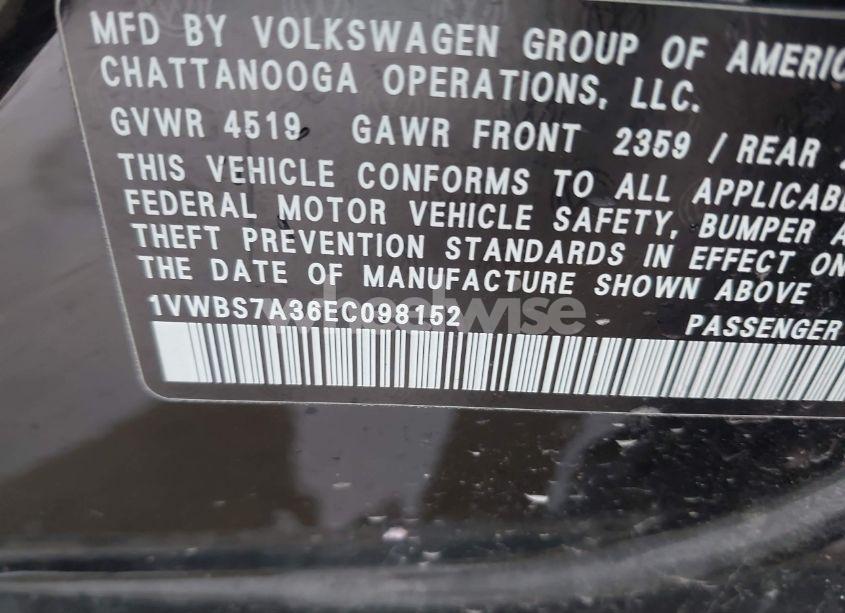 Photo 9 of 2014 Volkswagen Passat 1.8T SE (VIN 1VWBS7A36EC098152)