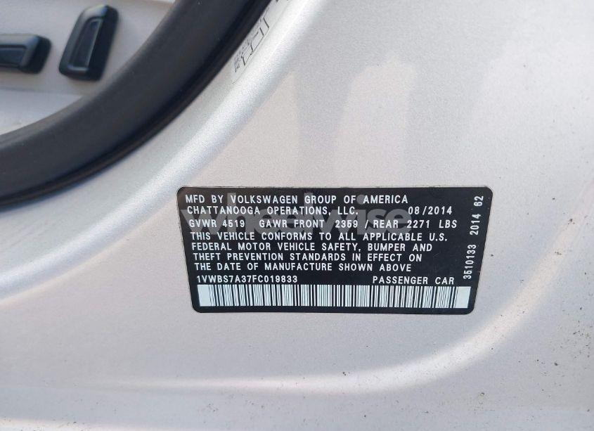 Photo 9 of 2015 Volkswagen Passat 1.8T SE (VIN 1VWBS7A37FC019833)