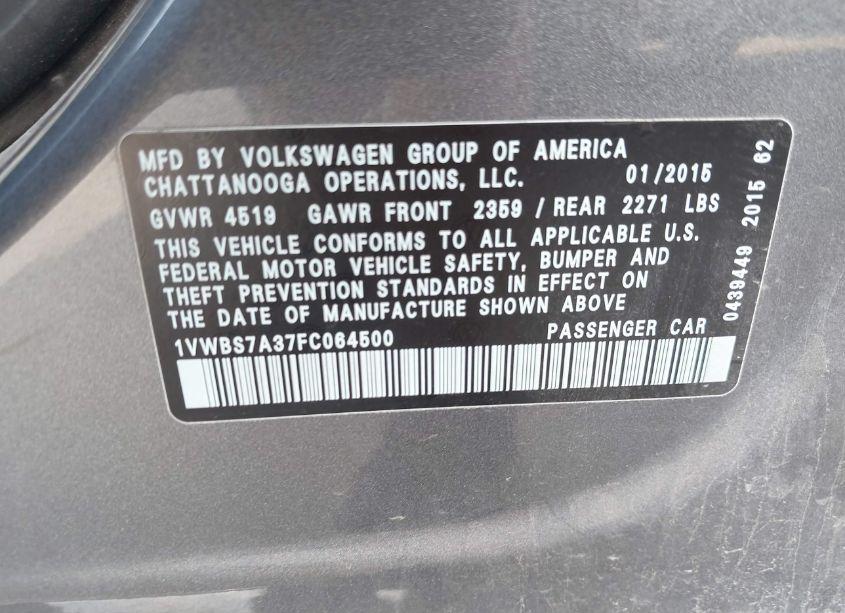 Photo 9 of 2015 Volkswagen Passat 1.8T SE (VIN 1VWBS7A37FC064500)