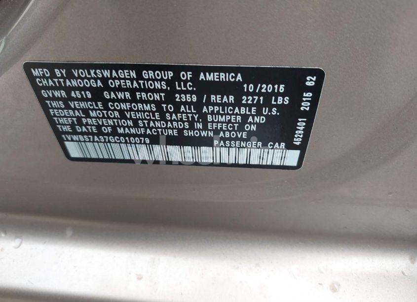 Photo 9 of 2016 Volkswagen Passat 1.8T SE (VIN 1VWBS7A37GC010079)