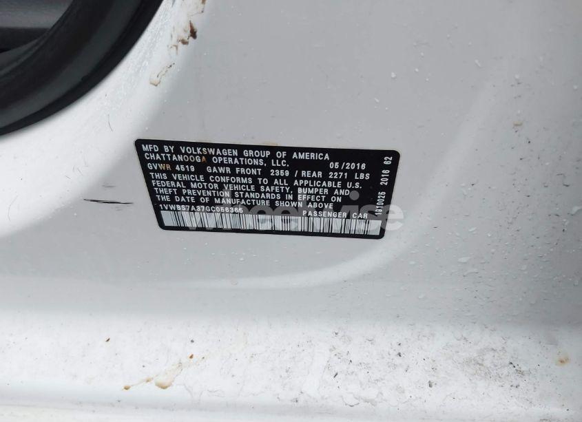 Photo 9 of 2016 Volkswagen Passat 1.8T SE (VIN 1VWBS7A37GC056365)