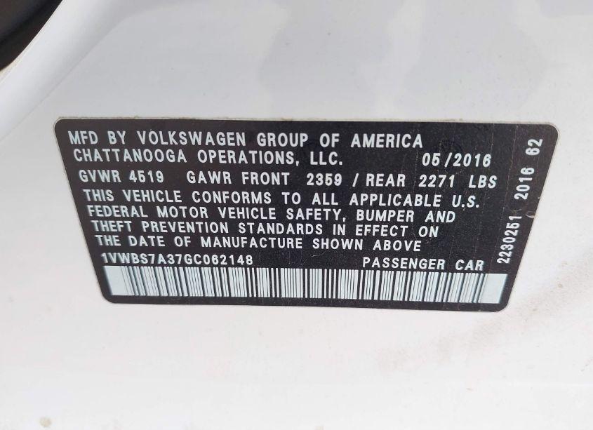 Photo 9 of 2016 Volkswagen Passat 1.8T SE (VIN 1VWBS7A37GC062148)