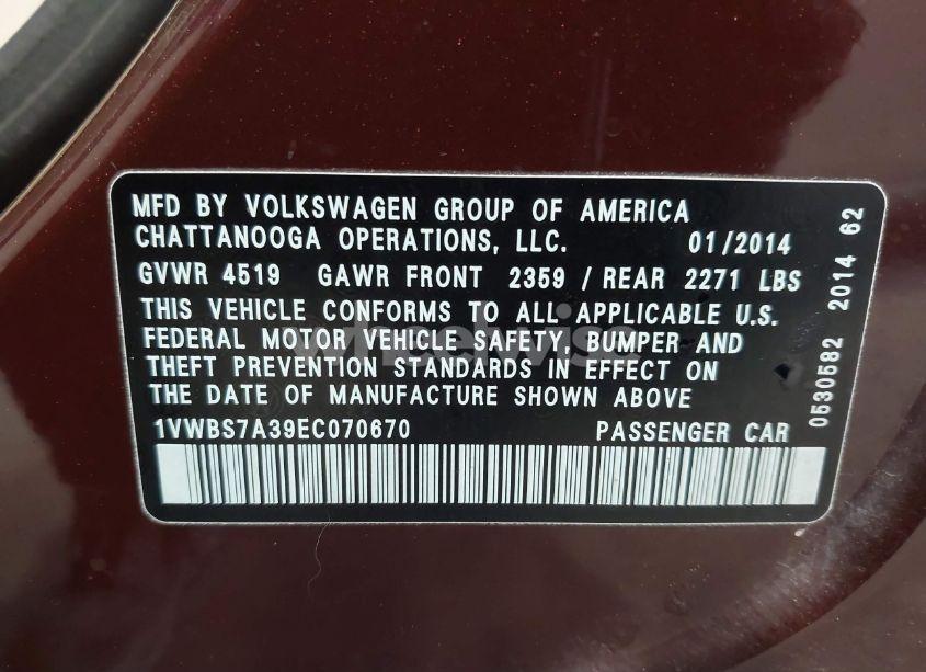 Photo 9 of 2014 Volkswagen Passat 1.8T SE (VIN 1VWBS7A39EC070670)