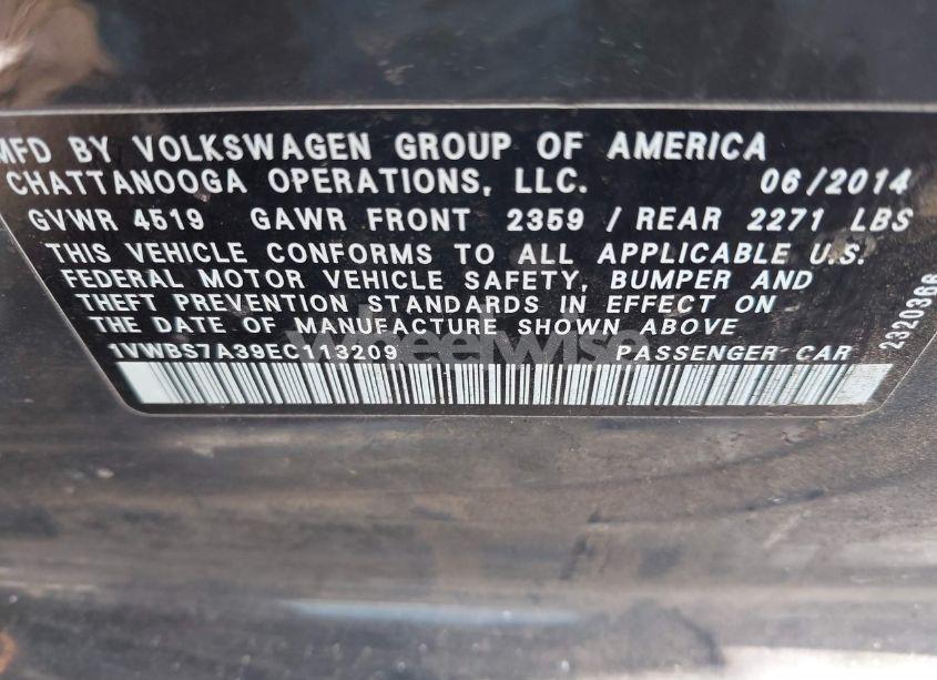 Photo 9 of 2014 Volkswagen Passat 1.8T SPORT (VIN 1VWBS7A39EC113209)