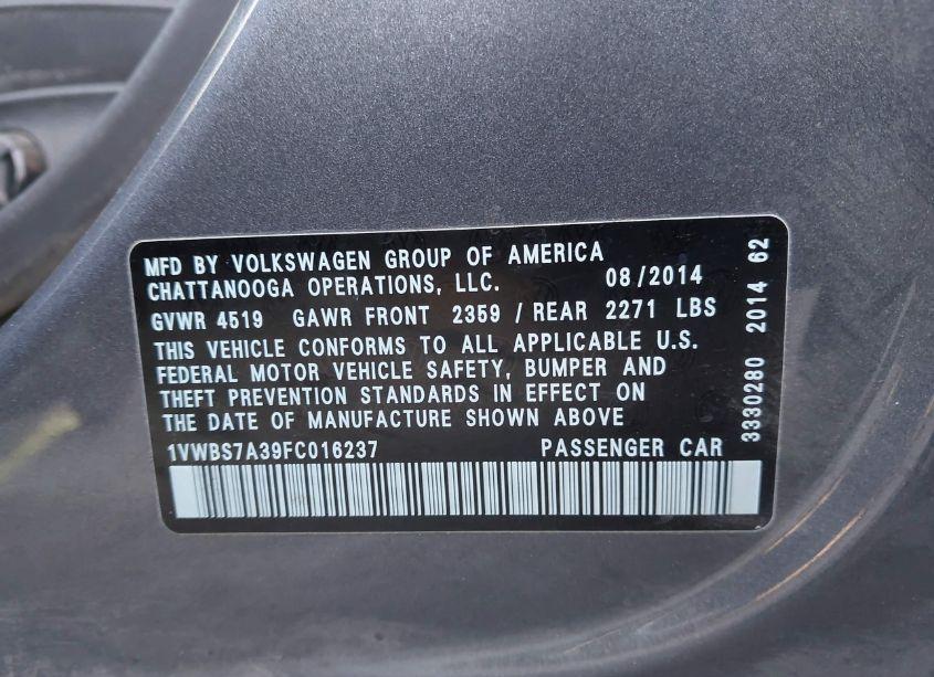 Photo 9 of 2015 Volkswagen Passat 1.8T SE (VIN 1VWBS7A39FC016237)