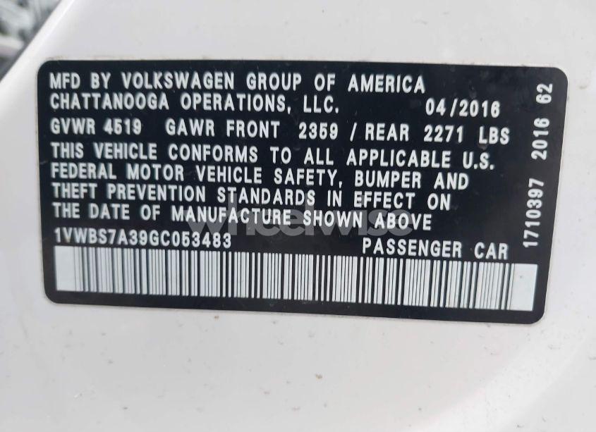 Photo 9 of 2016 Volkswagen Passat 1.8T SE (VIN 1VWBS7A39GC053483)
