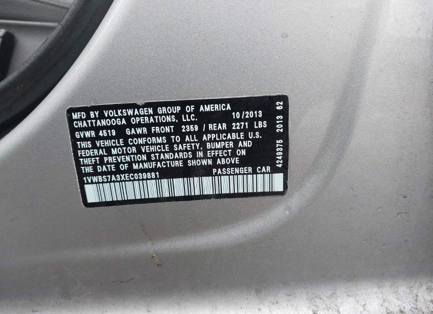 Photo 6 of 2014 Volkswagen Passat 1.8T SE (VIN 1VWBS7A3XEC039881)