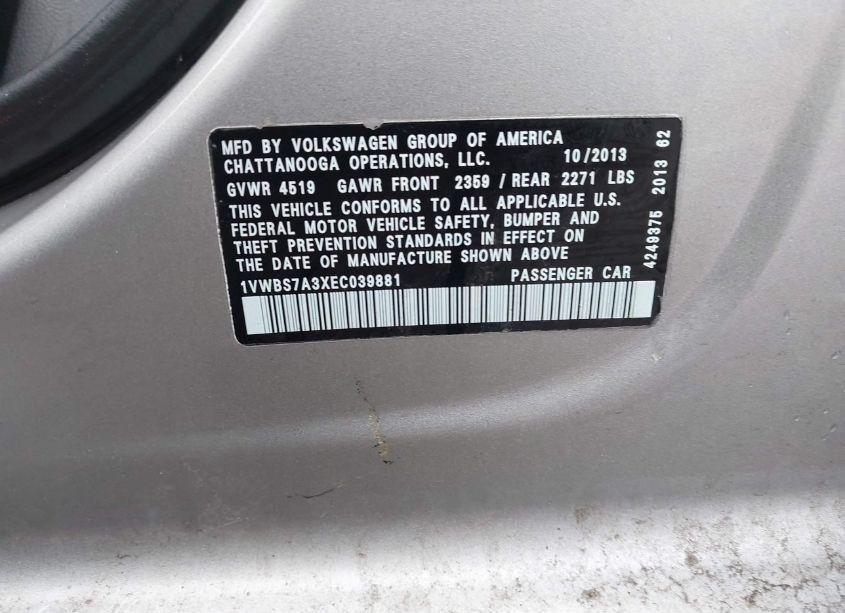 Photo 9 of 2014 Volkswagen Passat 1.8T SE (VIN 1VWBS7A3XEC039881)