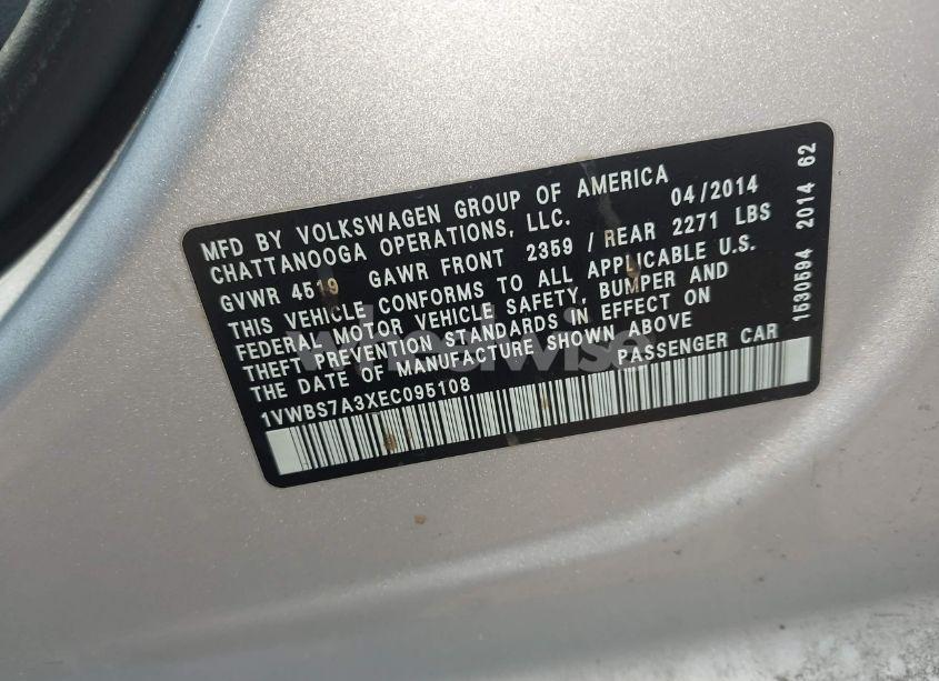 Photo 9 of 2014 Volkswagen Passat 1.8T SE (VIN 1VWBS7A3XEC095108)