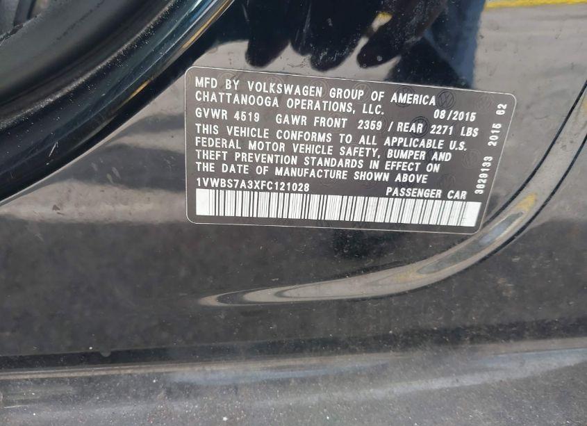 Photo 9 of 2015 Volkswagen Passat 1.8T SE (VIN 1VWBS7A3XFC121028)