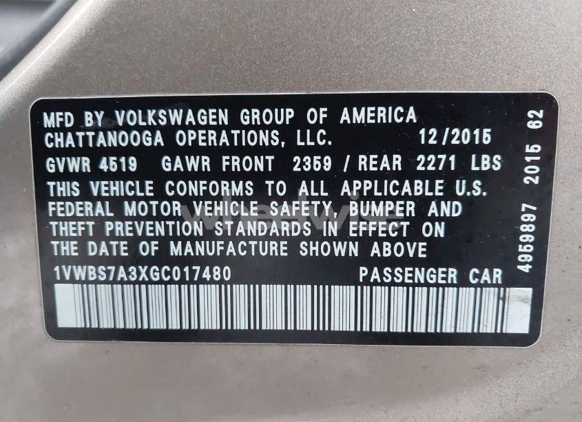 Photo 9 of 2016 Volkswagen Passat 1.8T SE (VIN 1VWBS7A3XGC017480)