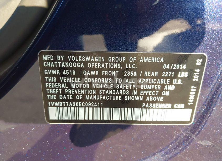 Photo 9 of 2014 Volkswagen Passat 1.8T SE (VIN 1VWBT7A30EC092411)
