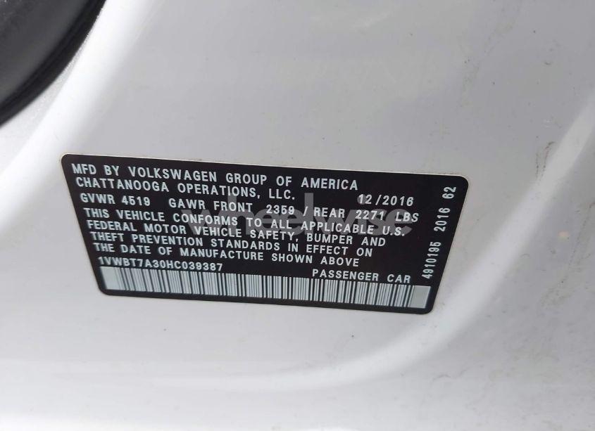 Photo 9 of 2017 Volkswagen Passat 1.8T SE (VIN 1VWBT7A30HC039387)