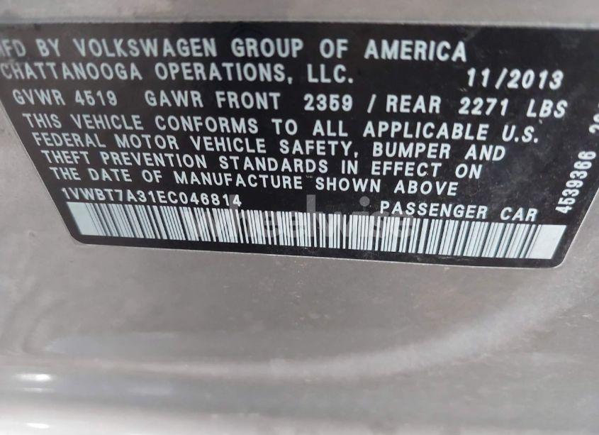 Photo 9 of 2014 Volkswagen Passat 1.8T SE (VIN 1VWBT7A31EC046814)