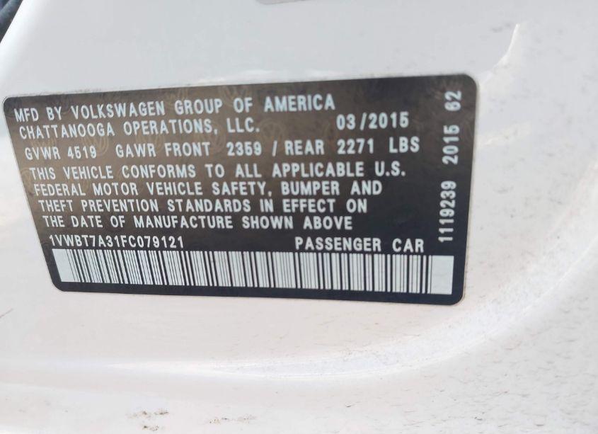 Photo 9 of 2015 Volkswagen Passat 1.8T SE (VIN 1VWBT7A31FC079121)