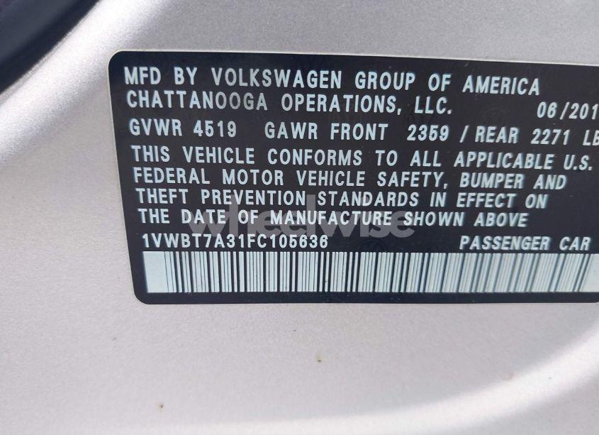 Photo 9 of 2015 Volkswagen Passat 1.8T SPORT (VIN 1VWBT7A31FC105636)