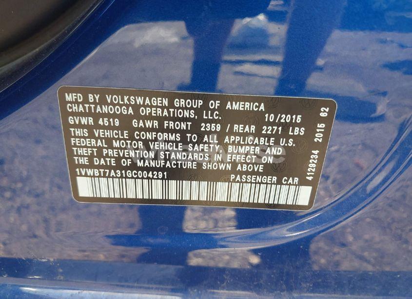 Photo 9 of 2016 Volkswagen Passat 1.8T SE (VIN 1VWBT7A31GC004291)