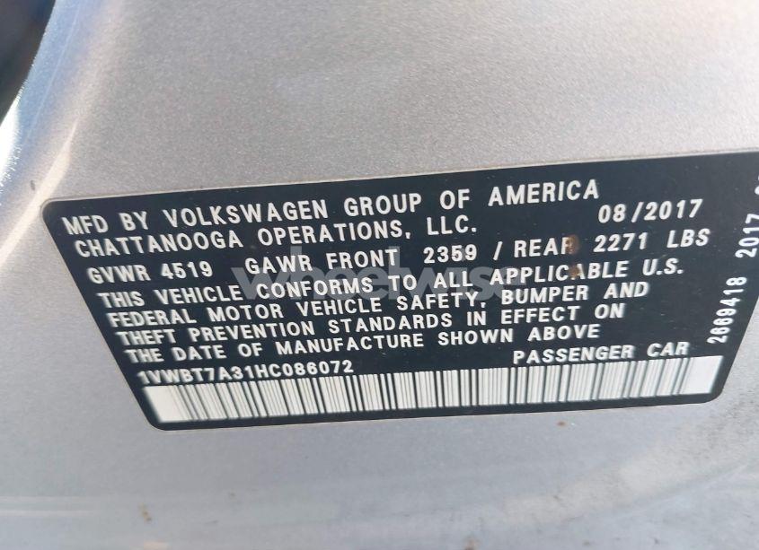 Photo 9 of 2017 Volkswagen Passat 1.8T SE (VIN 1VWBT7A31HC086072)