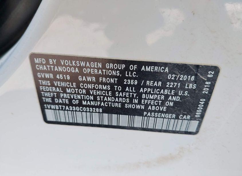 Photo 9 of 2016 Volkswagen Passat 1.8T SE (VIN 1VWBT7A33GC033288)