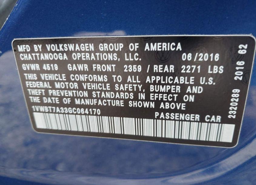Photo 9 of 2016 Volkswagen Passat 1.8T SE (VIN 1VWBT7A33GC064170)