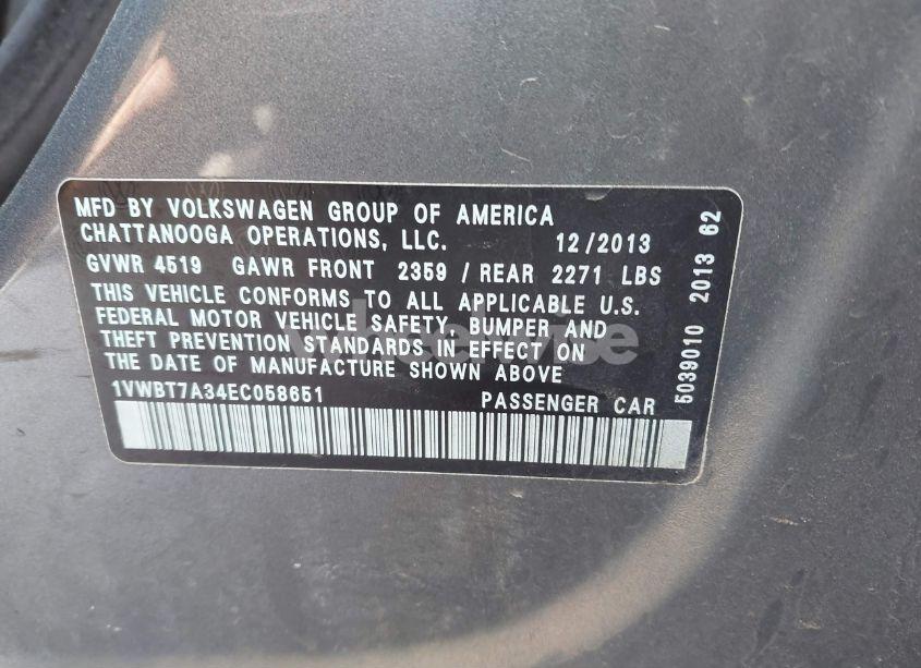 Photo 9 of 2014 Volkswagen Passat 1.8T SE (VIN 1VWBT7A34EC058651)
