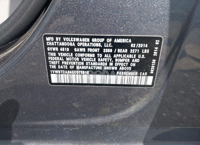 Photo 9 of 2014 Volkswagen Passat 1.8T SE (VIN 1VWBT7A34EC072615)