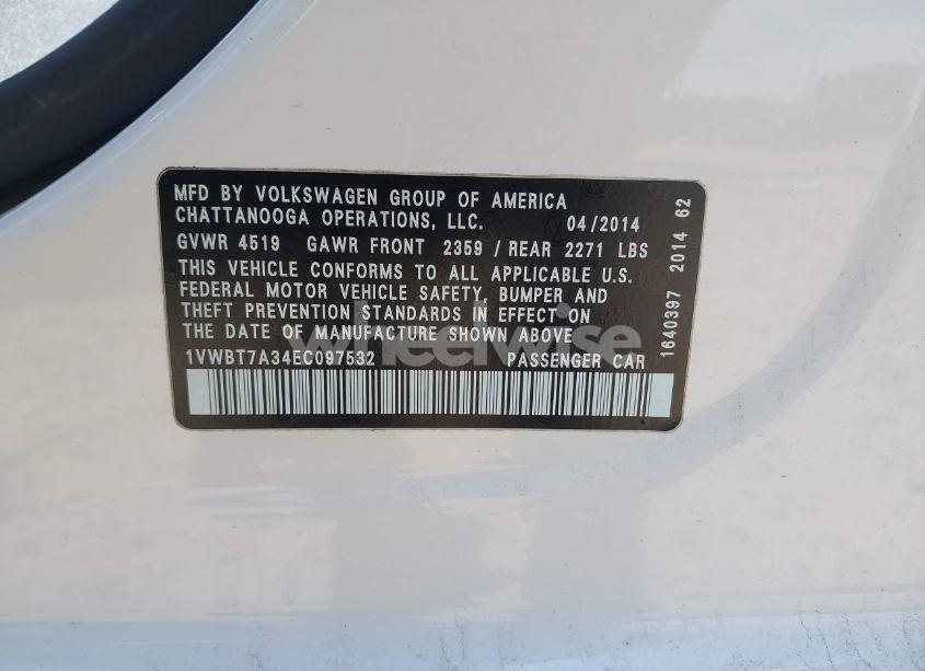 Photo 9 of 2014 Volkswagen Passat 1.8T SPORT (VIN 1VWBT7A34EC097532)