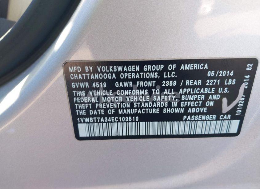 Photo 9 of 2014 Volkswagen Passat 1.8T SE (VIN 1VWBT7A34EC103510)