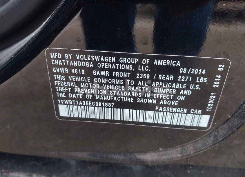 Photo 9 of 2014 Volkswagen Passat 1.8T SE (VIN 1VWBT7A35EC081887)