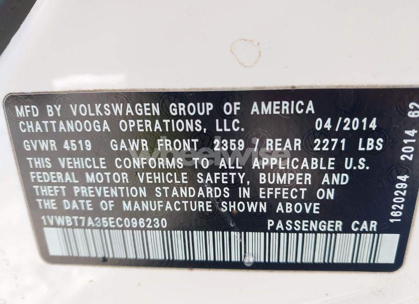 Photo 9 of 2014 Volkswagen Passat 1.8T SPORT (VIN 1VWBT7A35EC096230)