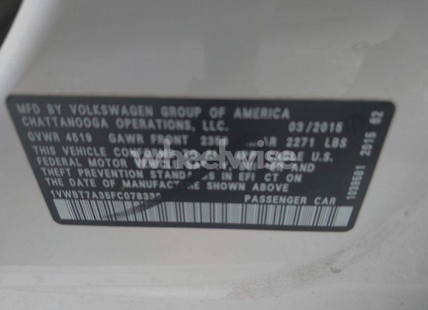 Photo 9 of 2015 Volkswagen Passat 1.8T SE (VIN 1VWBT7A35FC078330)