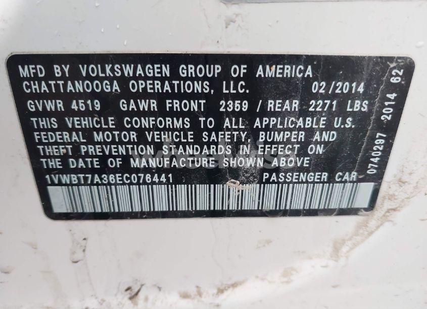 Photo 9 of 2014 Volkswagen Passat 1.8T SE (VIN 1VWBT7A36EC076441)