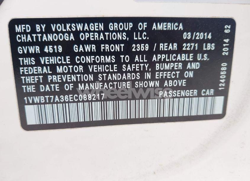Photo 9 of 2014 Volkswagen Passat 1.8T SE (VIN 1VWBT7A36EC088217)