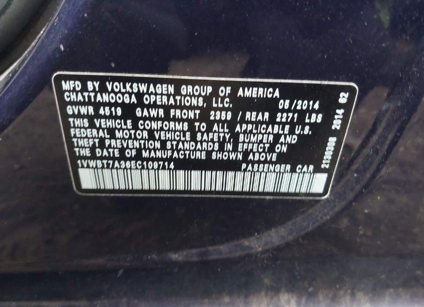 Photo 9 of 2014 Volkswagen Passat 1.8T SE (VIN 1VWBT7A36EC109714)