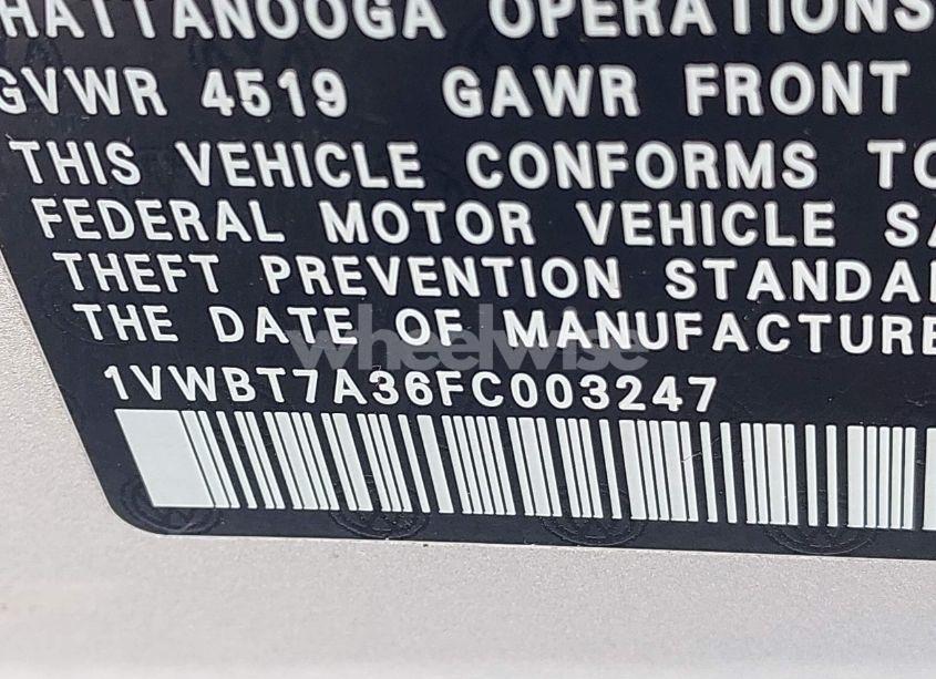 Photo 9 of 2015 Volkswagen Passat 1.8T SE (VIN 1VWBT7A36FC003247)