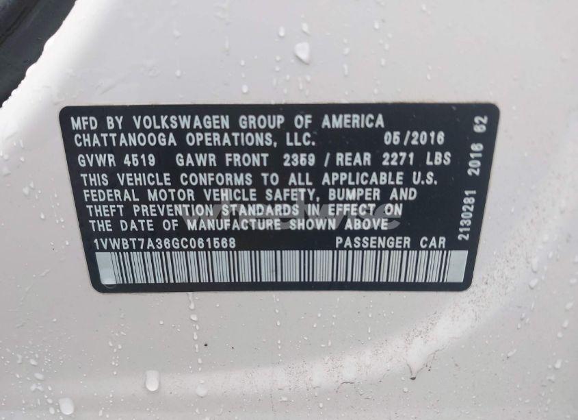 Photo 9 of 2016 Volkswagen Passat 1.8T SE (VIN 1VWBT7A36GC061568)