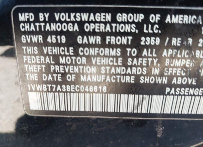 Photo 9 of 2014 Volkswagen Passat 1.8T SE (VIN 1VWBT7A38EC046616)