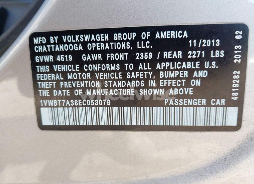 Photo 9 of 2014 Volkswagen Passat 1.8T SE (VIN 1VWBT7A38EC053078)