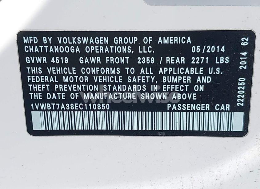Photo 9 of 2014 Volkswagen Passat 1.8T SE (VIN 1VWBT7A38EC110850)