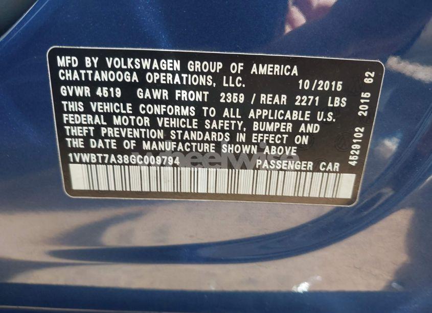 Photo 9 of 2016 Volkswagen Passat 1.8T SE (VIN 1VWBT7A38GC009794)