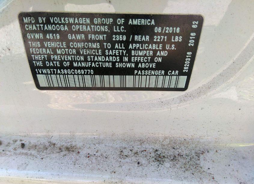 Photo 9 of 2016 Volkswagen Passat 1.8T SE (VIN 1VWBT7A38GC069770)
