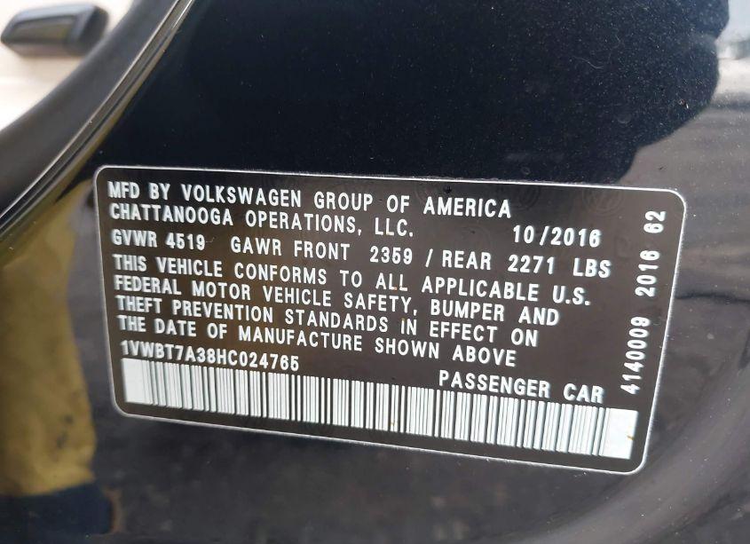 Photo 9 of 2017 Volkswagen Passat 1.8T SE (VIN 1VWBT7A38HC024765)