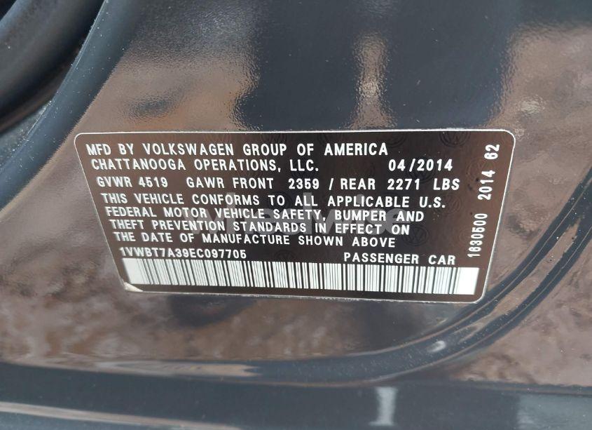 Photo 9 of 2014 Volkswagen Passat 1.8T SPORT (VIN 1VWBT7A39EC097705)